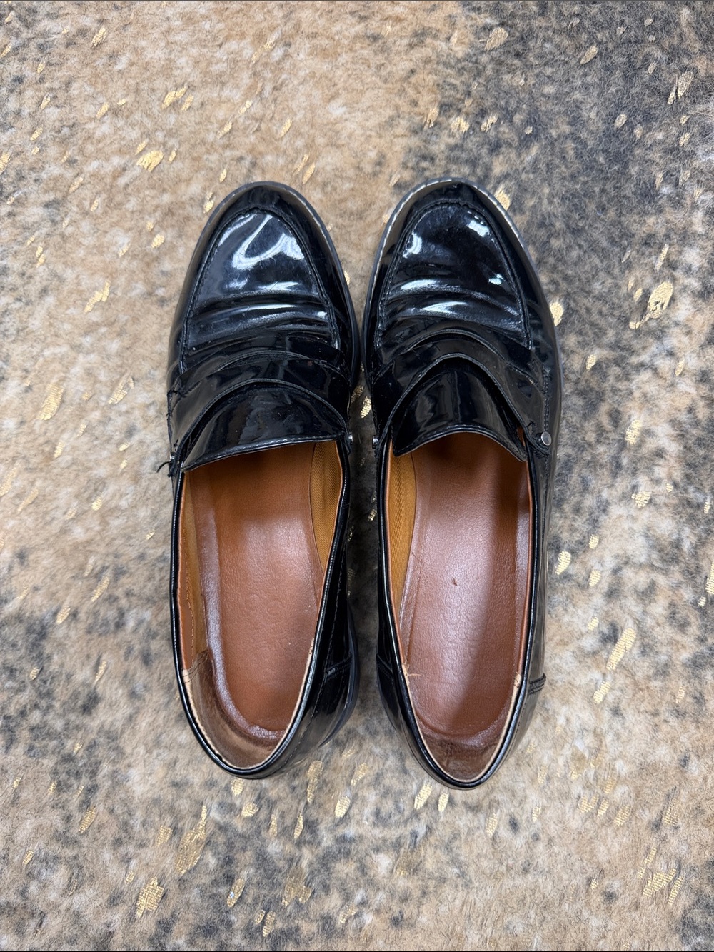 Franco Sarto Classic Black Patent Leather Loafers | women’s 8.5